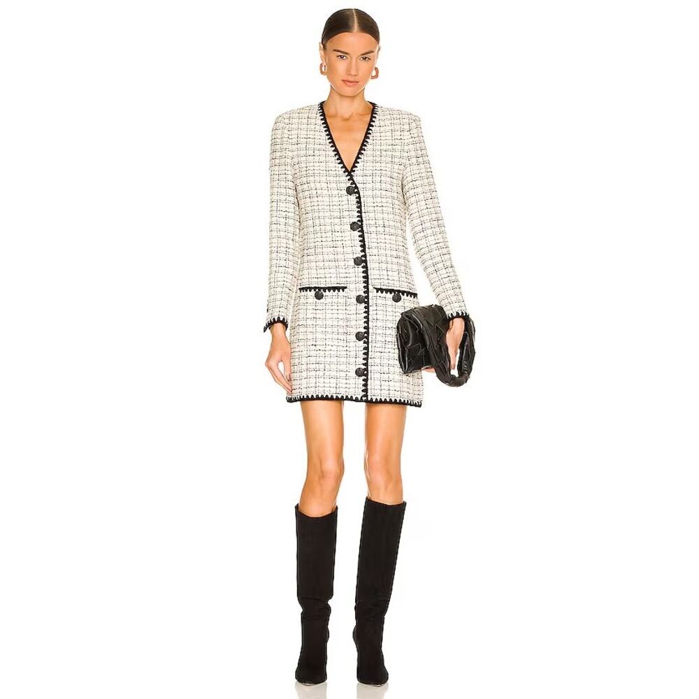 Veronica Beard Tweed Dress Palatine White Black Mini Size 6 Button Down Career